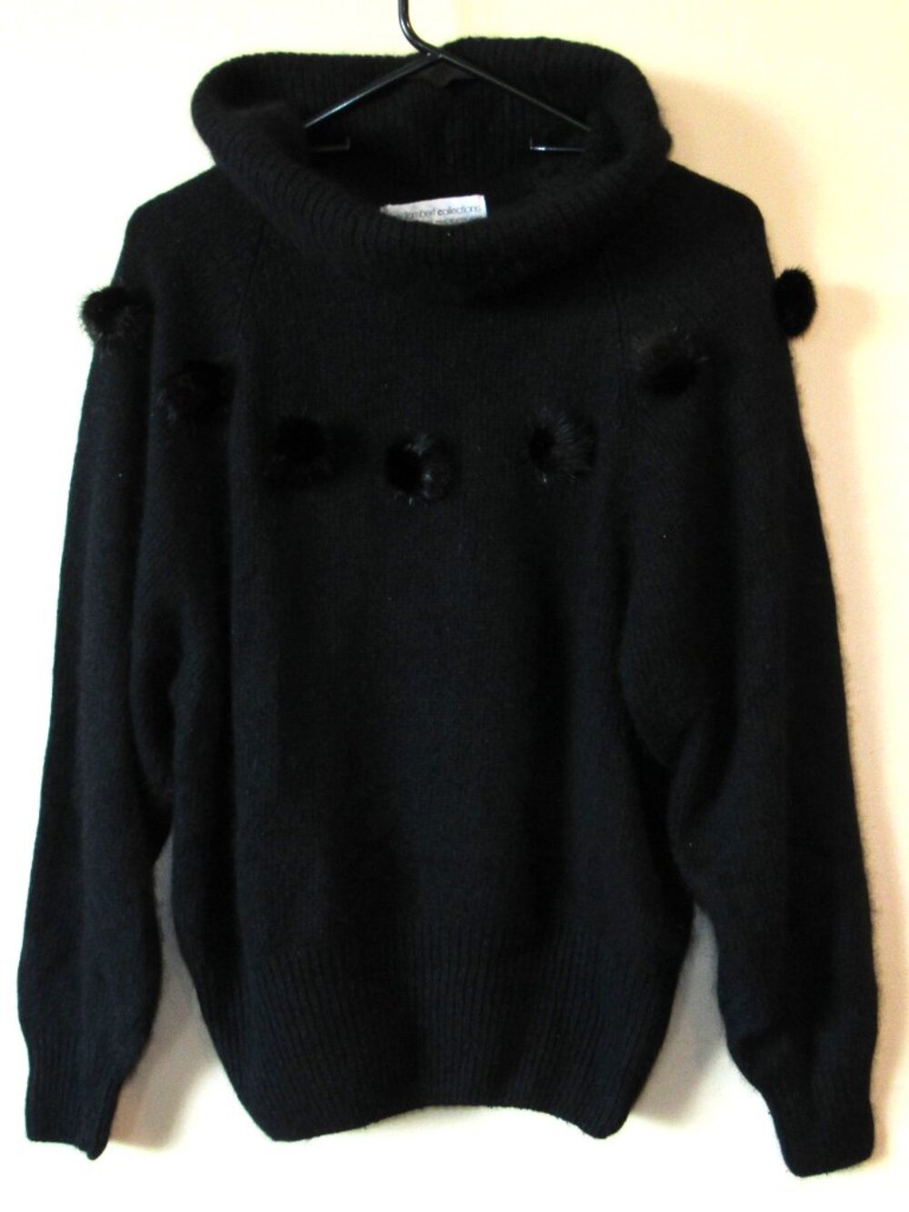 Vtg Tony Lambert Silk Angora Rabbit Hair Wool Blend Mink Pom Pom Sweater sz M